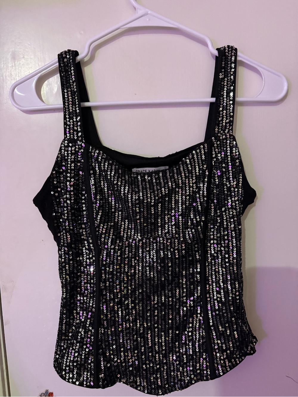 Grace Karin Black Sequin Tank Top